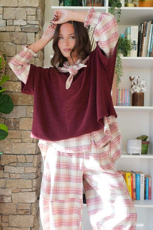 Agnes Plaid Brushed Cotton Neckerchief Blouse Pink